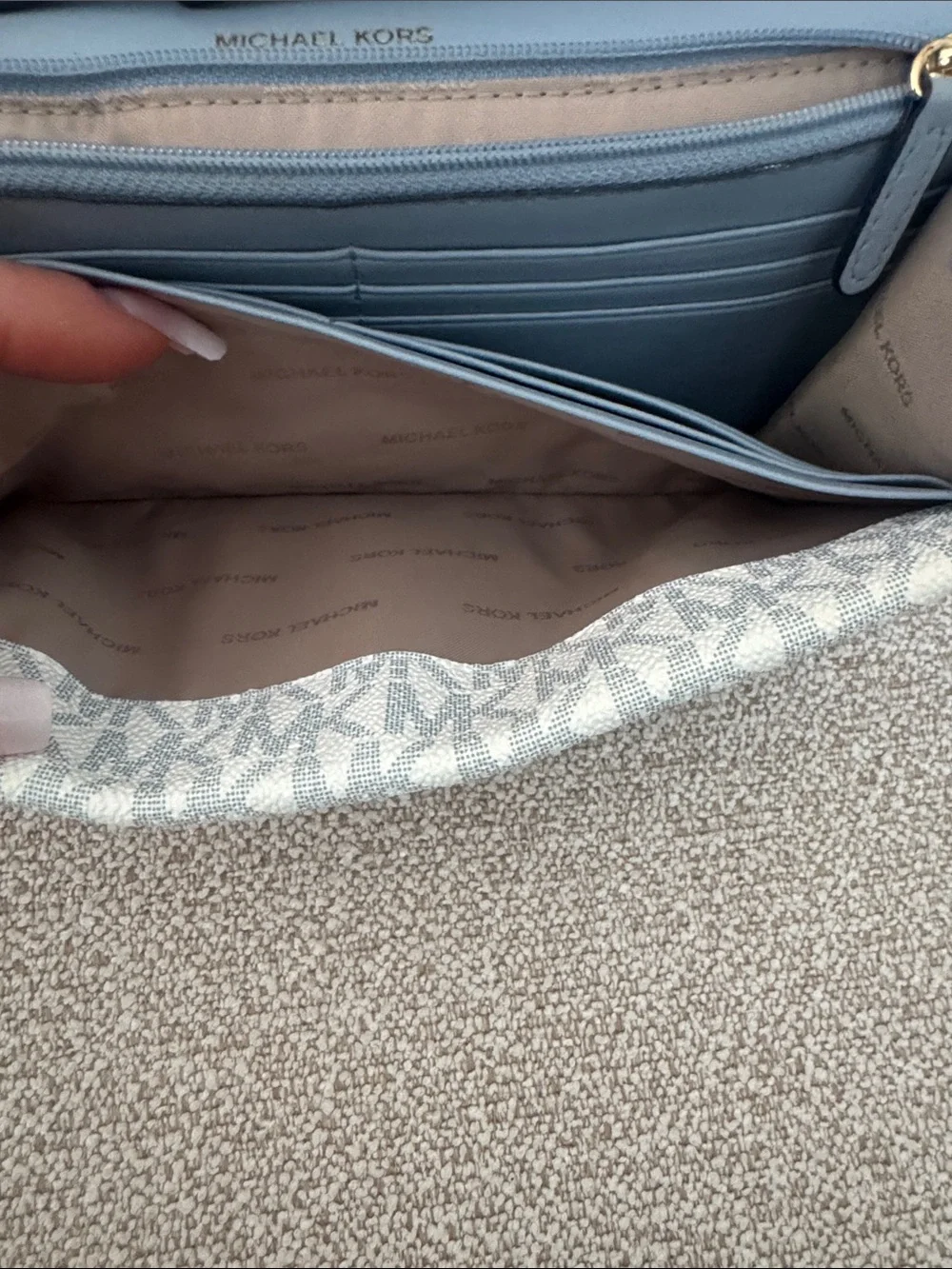 Michael Kors Navy, Light Blue and White Logo Chain Crossbody Bag